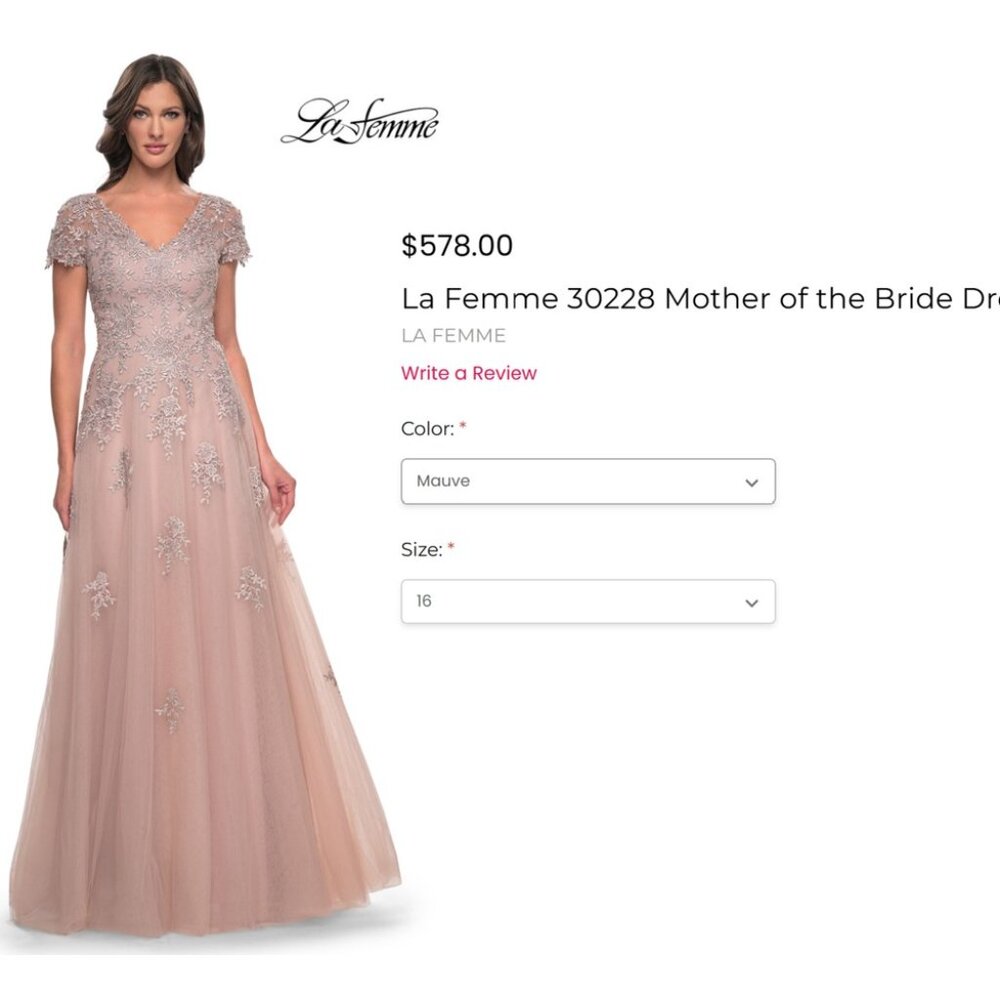 La Femme A-Line with Tulle and Lace Applique - Mauve - Size 16